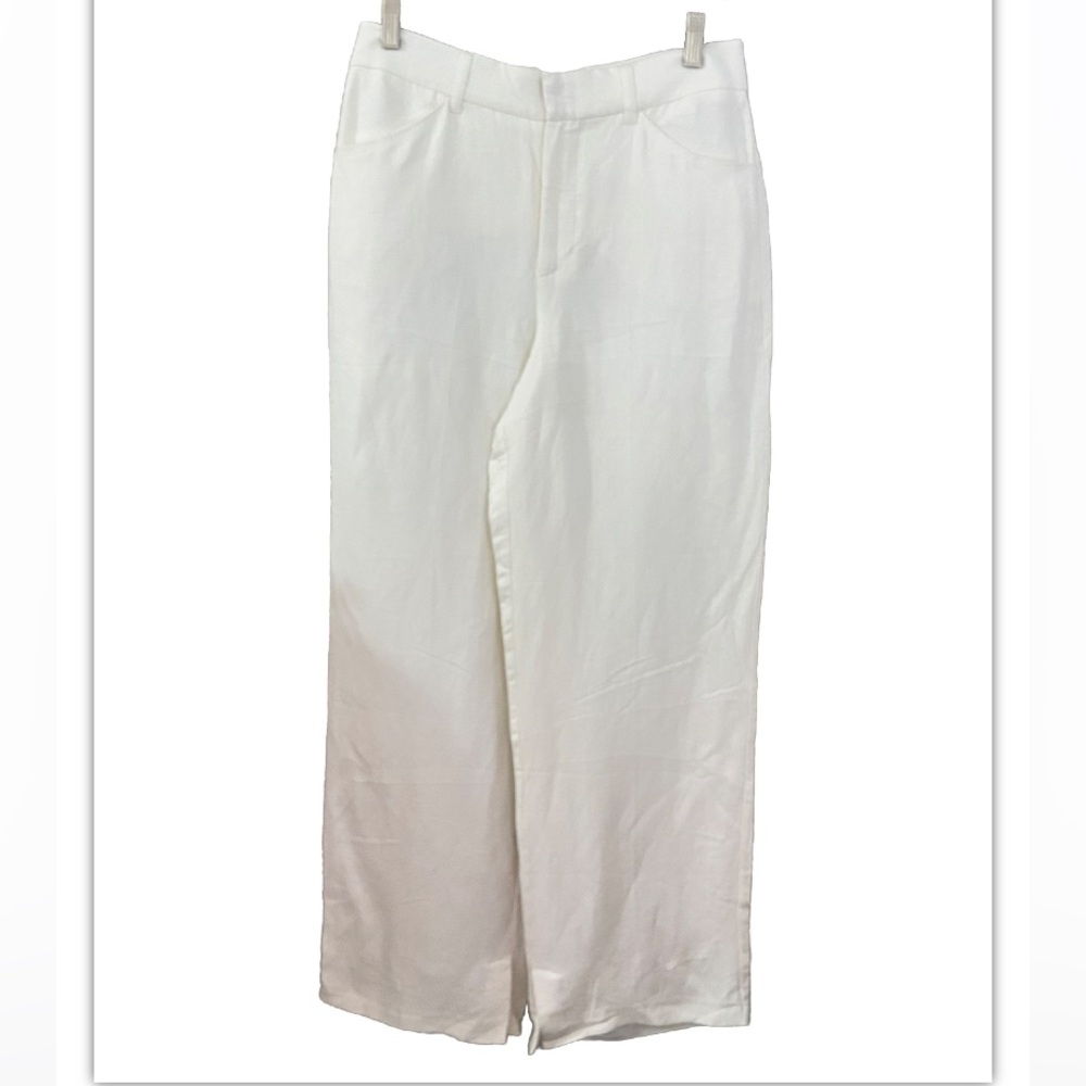 Zara white linen blend wide leg trouser pants medium